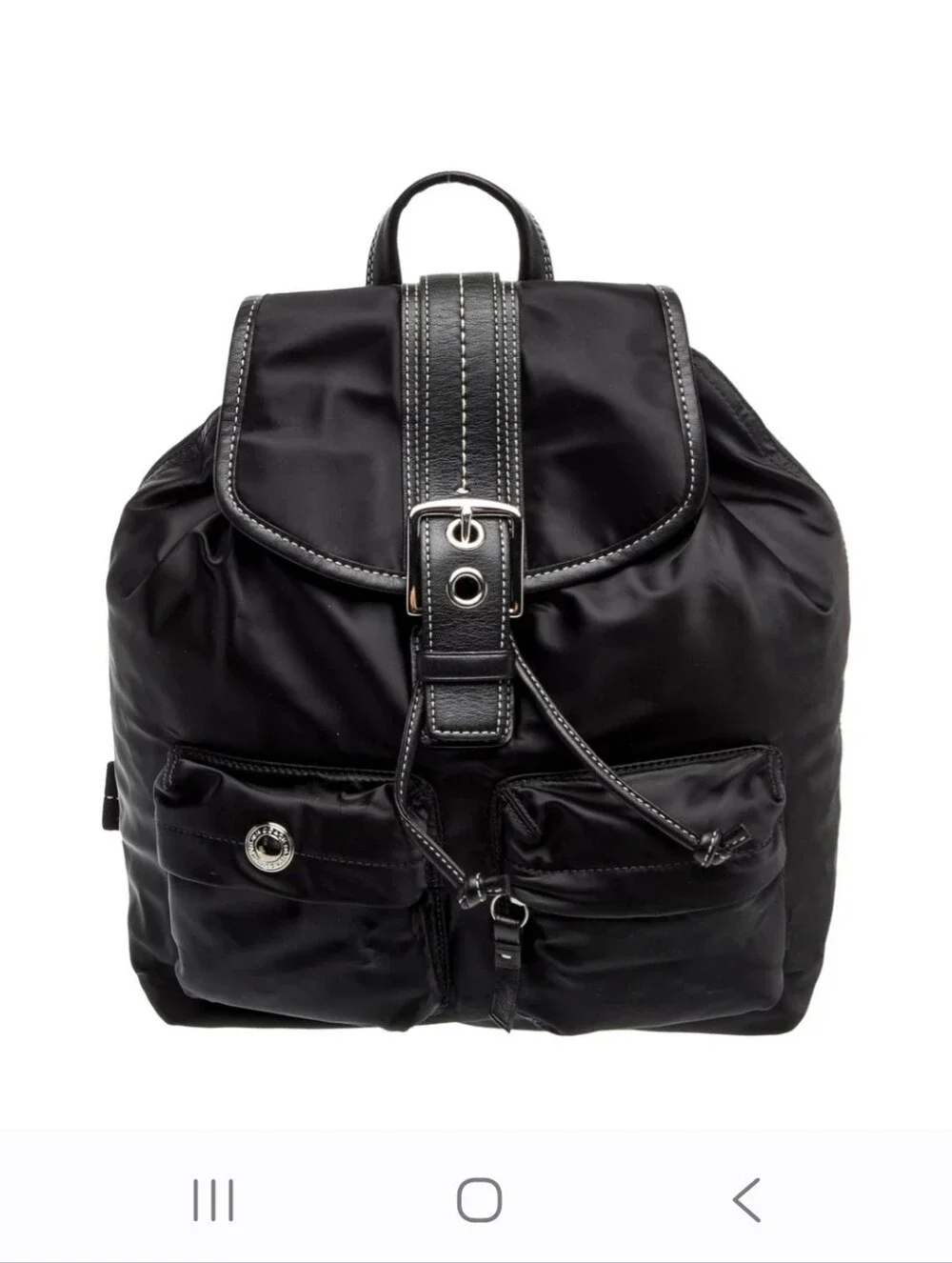 Coach Nylon Backpack Leather Trim Style #L04J-1898 Black Silver Hardware Pockets